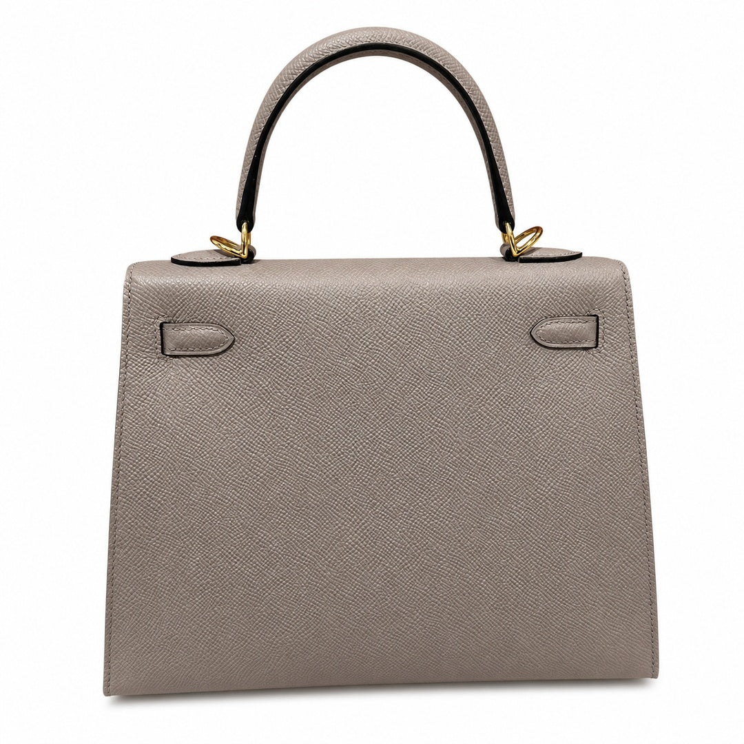 kelly25cm, M8/Gris Asphalte, Epsom, gold, all handmade‼ ️Kelly 25cm, asphalt gray, palm print, gold buckle, high-end handmade exclusive customization‼ ️Purely hand-made nails, hand-engraved hardware,