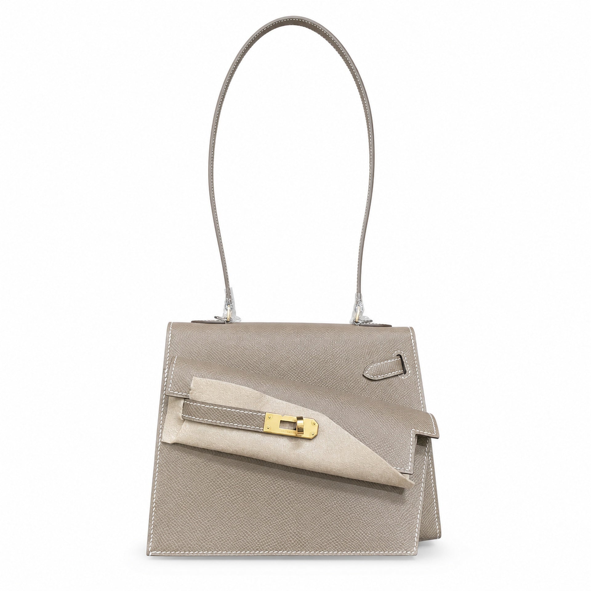 Kelly Desordre 20cm Sellier double-sided Epsom original palm print leather ck18 elephant gray Etoupe gold buckle GHw top hand sewing