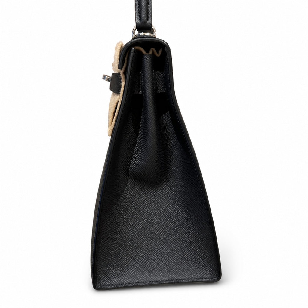 kelly32cm, ck89/Black, Epsom, sliver, all handmade‼ ️Kelly 32cm, black, palm print, silver buckle, high-end handmade exclusive customization‼ ️Purely hand-made nails, hand-engraved hardware, fine stee