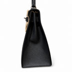 kelly32cm, ck89/Black, Epsom, sliver, all handmade‼ ️Kelly 32cm, black, palm print, silver buckle, high-end handmade exclusive customization‼ ️Purely hand-made nails, hand-engraved hardware, fine stee
