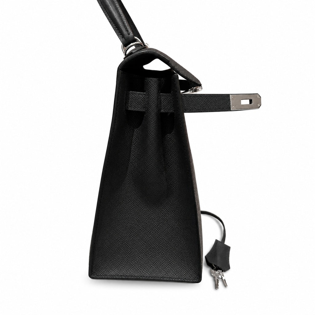 kelly32cm, ck89/Black, Epsom, sliver, all handmade‼ ️Kelly 32cm, black, palm print, silver buckle, high-end handmade exclusive customization‼ ️Purely hand-made nails, hand-engraved hardware, fine stee