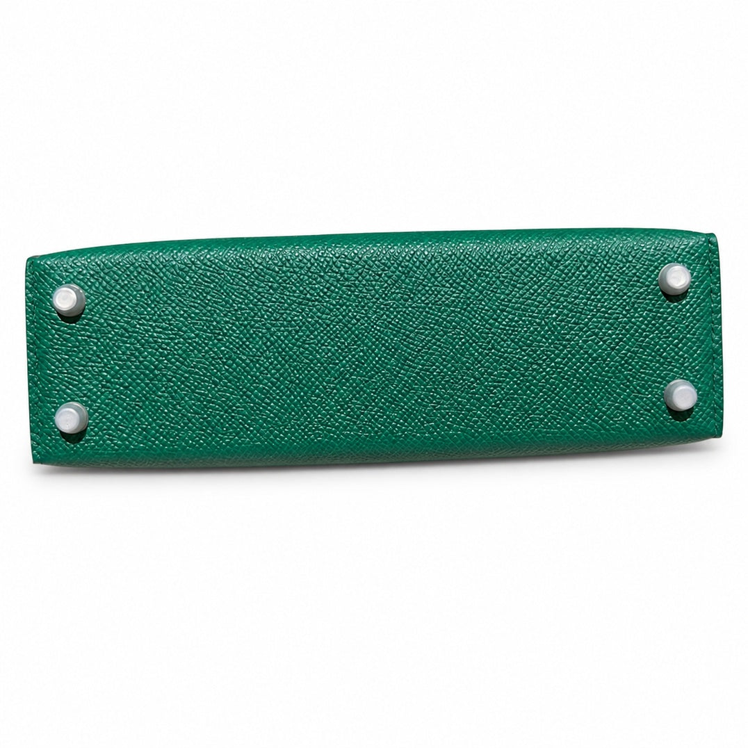 mini kelly 2, U4/Vert Verigo, Epsom, silver, 19cm, all handmade‼ ️Mini Kelly II, velvet green, palm print, silver buckle, 19cm, high-end fully handmade and customized‼ ️Purely hand-made nails, hand-en