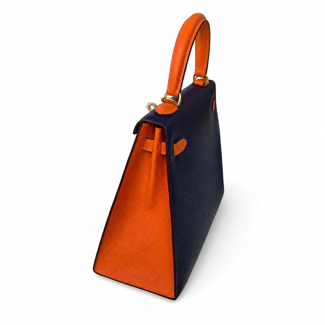 Custom order💕kelly25 sapphire blue with classic orange epsom frosted gold buckle handmade