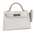 Fully hand-sewn👉Second generation Mini Kelly 19cm imported Epsom leather M4 milk gray silver buckle
