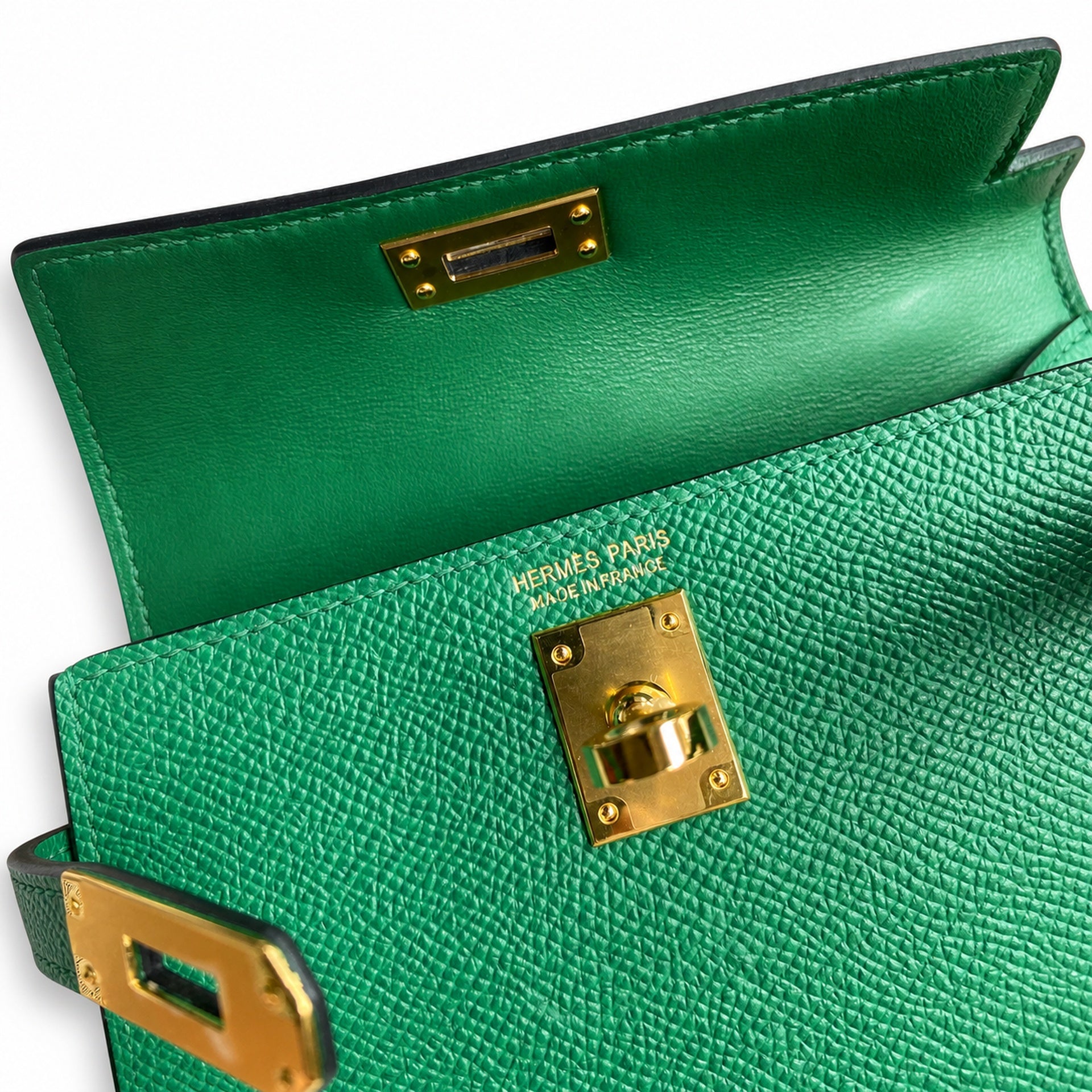 Fully hand-sewn👉Second generation Mini Kelly 19cm imported Epsom leather velvet green gold buckle