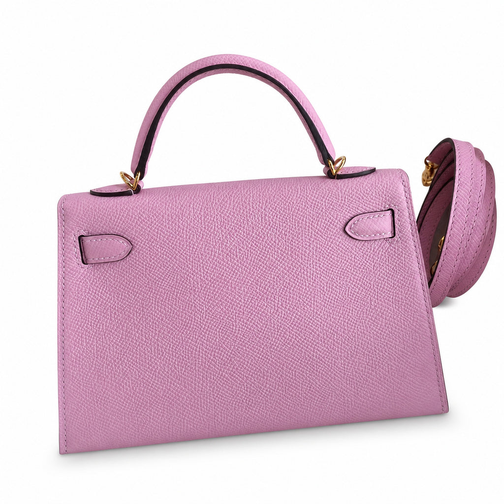 Fully hand-sewn👉Second generation Mini Kelly 19cm imported Epsom leather, malva purple, gold buckle