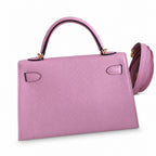 Fully hand-sewn👉Second generation Mini Kelly 19cm imported Epsom leather, malva purple, gold buckle