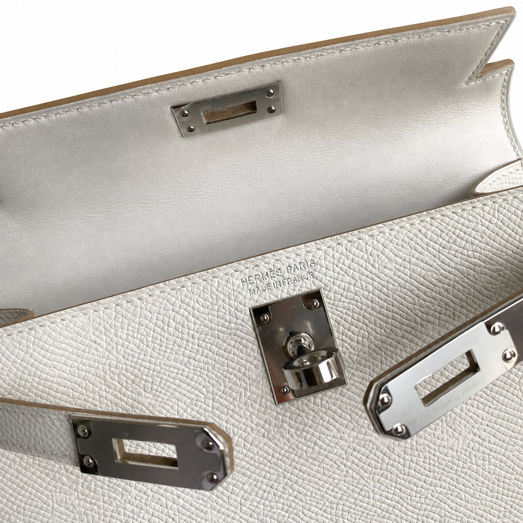 Fully hand-sewn👉Second generation Mini Kelly 19cm imported Epsom leather M4 milk gray silver buckle