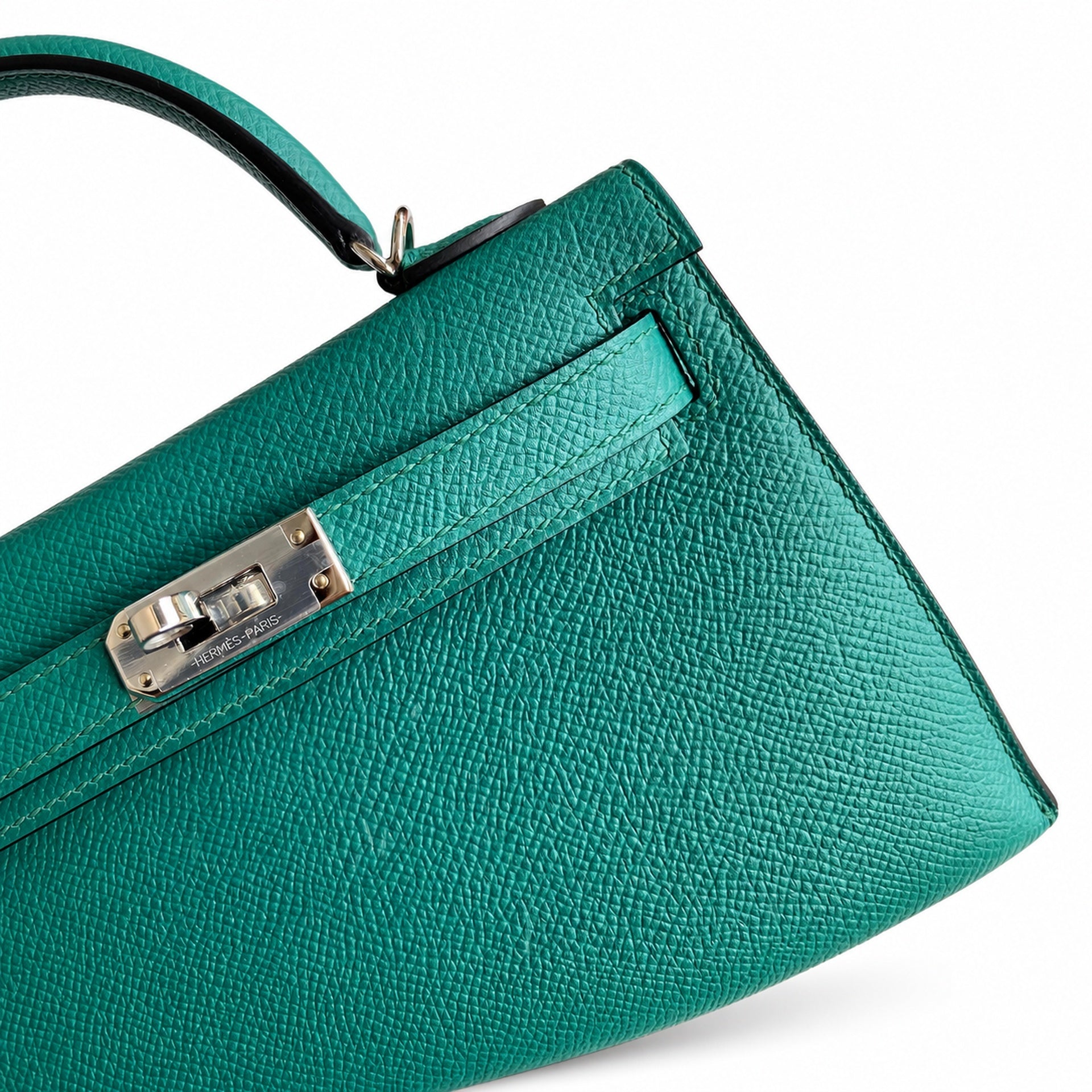 Fully hand-sewn👉Second generation Mini Kelly 19cm imported Epsom leather malachite green silver buckle