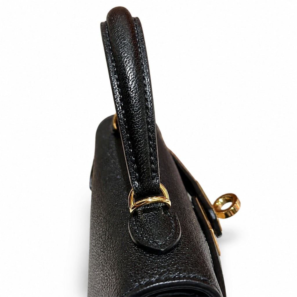 mini kelly 2, ck89/Black, Epsom, gold, 19cm, all handmade‼ ️Mini Kelly II, black with blue lining, palm print leather, gold buckle, 19cm, high-end fully handmade and customized‼ ️Purely hand-made nail