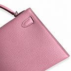 Second generation Mini Kelly 19cm Epsom leather, mallow purple, silver buckle