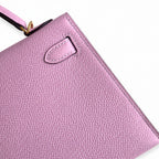 Fully hand-sewn👉Second generation Mini Kelly 19cm imported Epsom leather, malva purple, gold buckle
