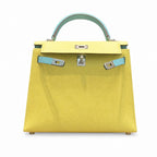 Kelly 28cm Epsom leather C9 Soufre goose egg yolk 3P BlueAtoll macaron blue top handcraft! Counter quality!