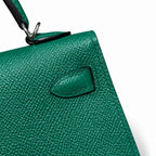 mini kelly 2, U4/Vert Verigo, Epsom, silver, 19cm, all handmade‼ ️Mini Kelly II, velvet green, palm print, silver buckle, 19cm, high-end fully handmade and customized‼ ️Purely hand-made nails, hand-en