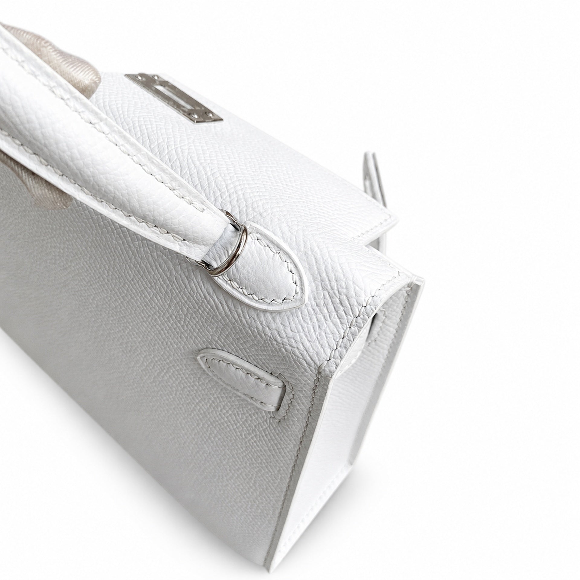 Fully hand-sewn👉Second generation Mini Kelly 19cm imported Epsom leather pure white silver buckle