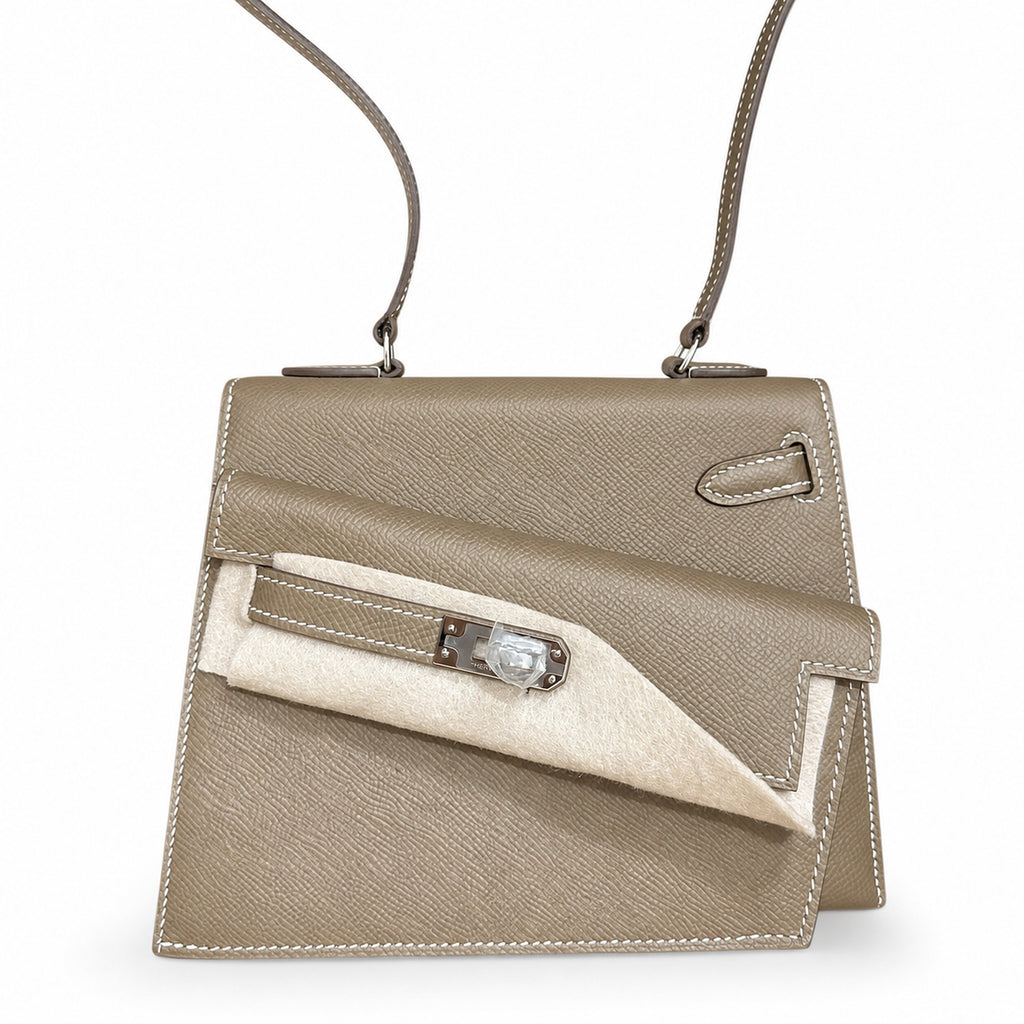 Kelly double-sided Desordre Epsom original palm print leather ck18 elephant gray Etoupe silver buckle PHW top hand sewing