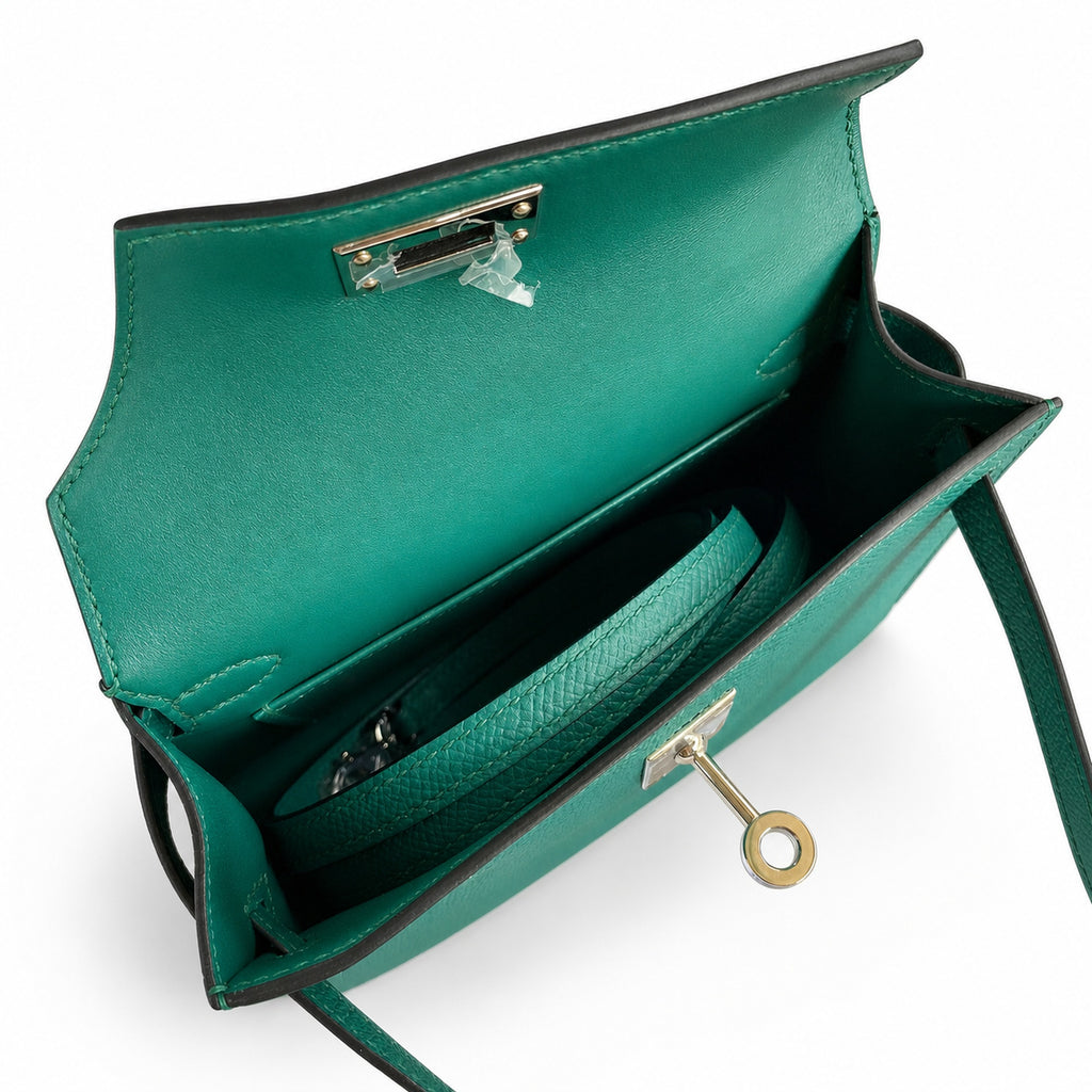Fully hand-sewn👉Second generation Mini Kelly 19cm imported Epsom leather malachite green silver buckle