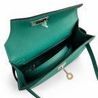 Fully hand-sewn👉Second generation Mini Kelly 19cm imported Epsom leather malachite green silver buckle