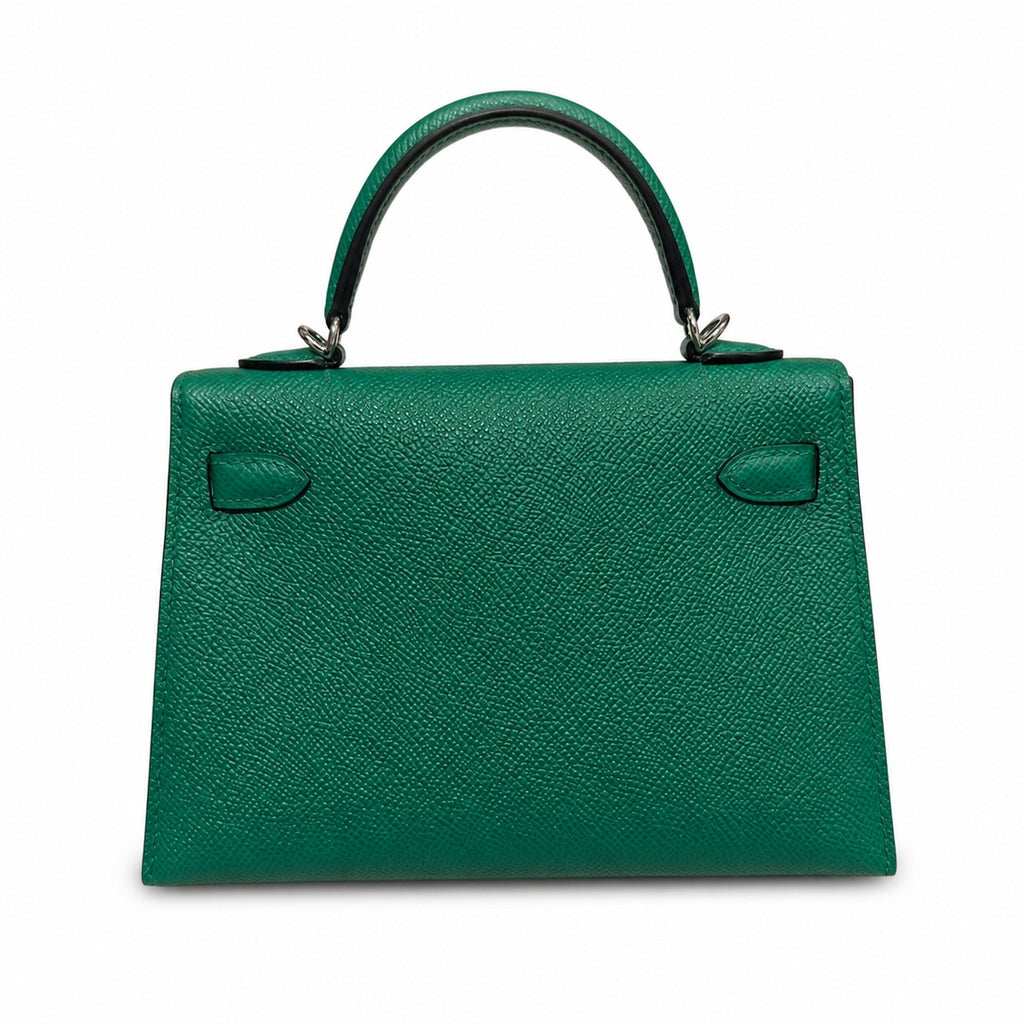 mini kelly 2, U4/Vert Verigo, Epsom, silver, 19cm, all handmade‼ ️Mini Kelly II, velvet green, palm print, silver buckle, 19cm, high-end fully handmade and customized‼ ️Purely hand-made nails, hand-en