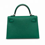 mini kelly 2, U4/Vert Verigo, Epsom, silver, 19cm, all handmade‼ ️Mini Kelly II, velvet green, palm print, silver buckle, 19cm, high-end fully handmade and customized‼ ️Purely hand-made nails, hand-en