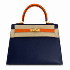 Custom order💕kelly25 sapphire blue with classic orange epsom frosted gold buckle handmade