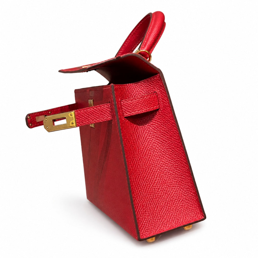 Style: mini kelly Color: Q5/Rouge casaque Size: 19*12*5.5cm Leather: epsom From France Hardware: gold Mini Kelly second generation, national flag red, French imported cowhide, gold buckle, high-end ha
