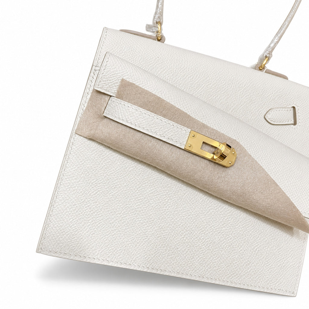 Kelly Desordre 20cm Sellier double-sided Epsom original palm print leather ck10 milkshake white Craie gold buckle GHw top hand sewing