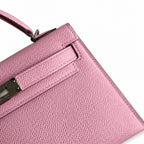 Second generation Mini Kelly 19cm Epsom leather, mallow purple, silver buckle