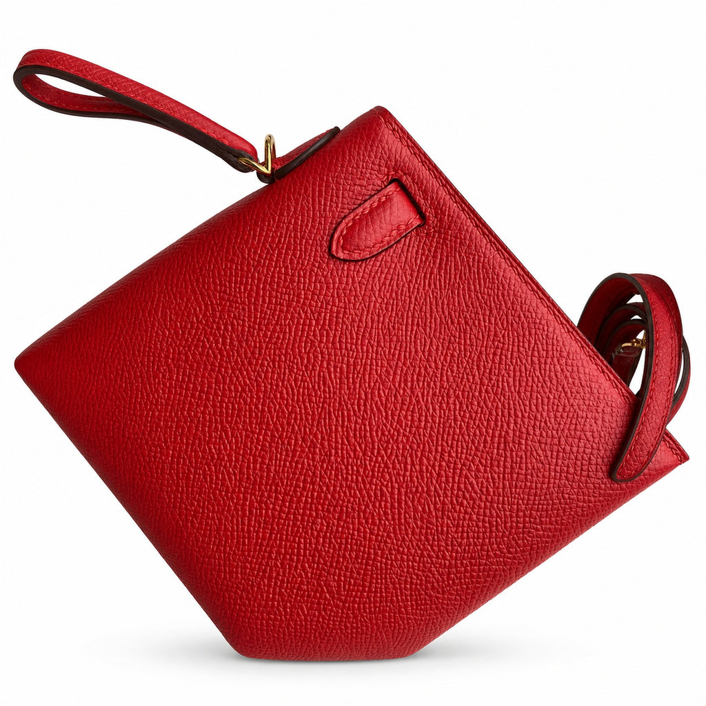 Fully hand-sewn👉Second generation Mini Kelly 19cm imported Epsom leather flag red gold buckle