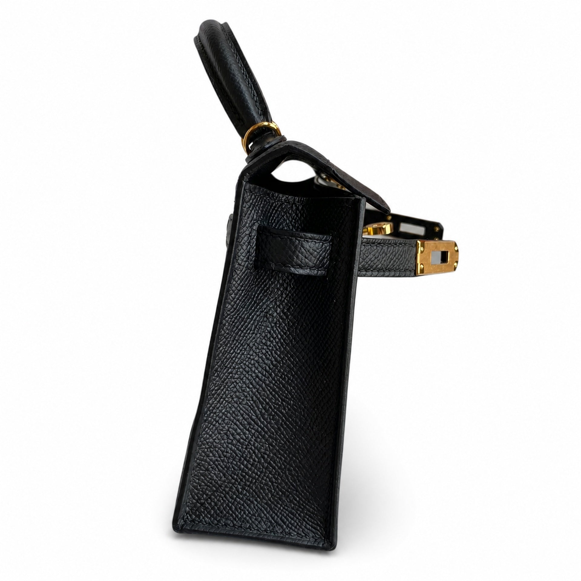 Second generation Mini Kelly 19cm Epsom leather black gold buckle