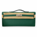 Kelly cut 31 clutch epsom malachite green silver buckle in stock