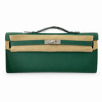 Kelly cut 31 clutch epsom malachite green silver buckle in stock