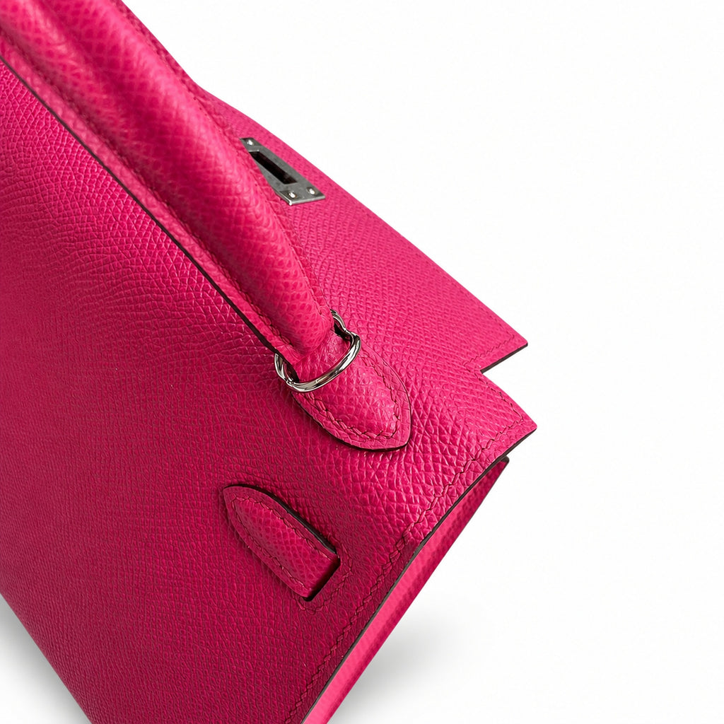 Ready stock: Fully hand-stitched 👉Second generation Mini Kelly 19cm imported Epsom leather pink silver buckle
