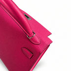 Ready stock: Fully hand-stitched 👉Second generation Mini Kelly 19cm imported Epsom leather pink silver buckle