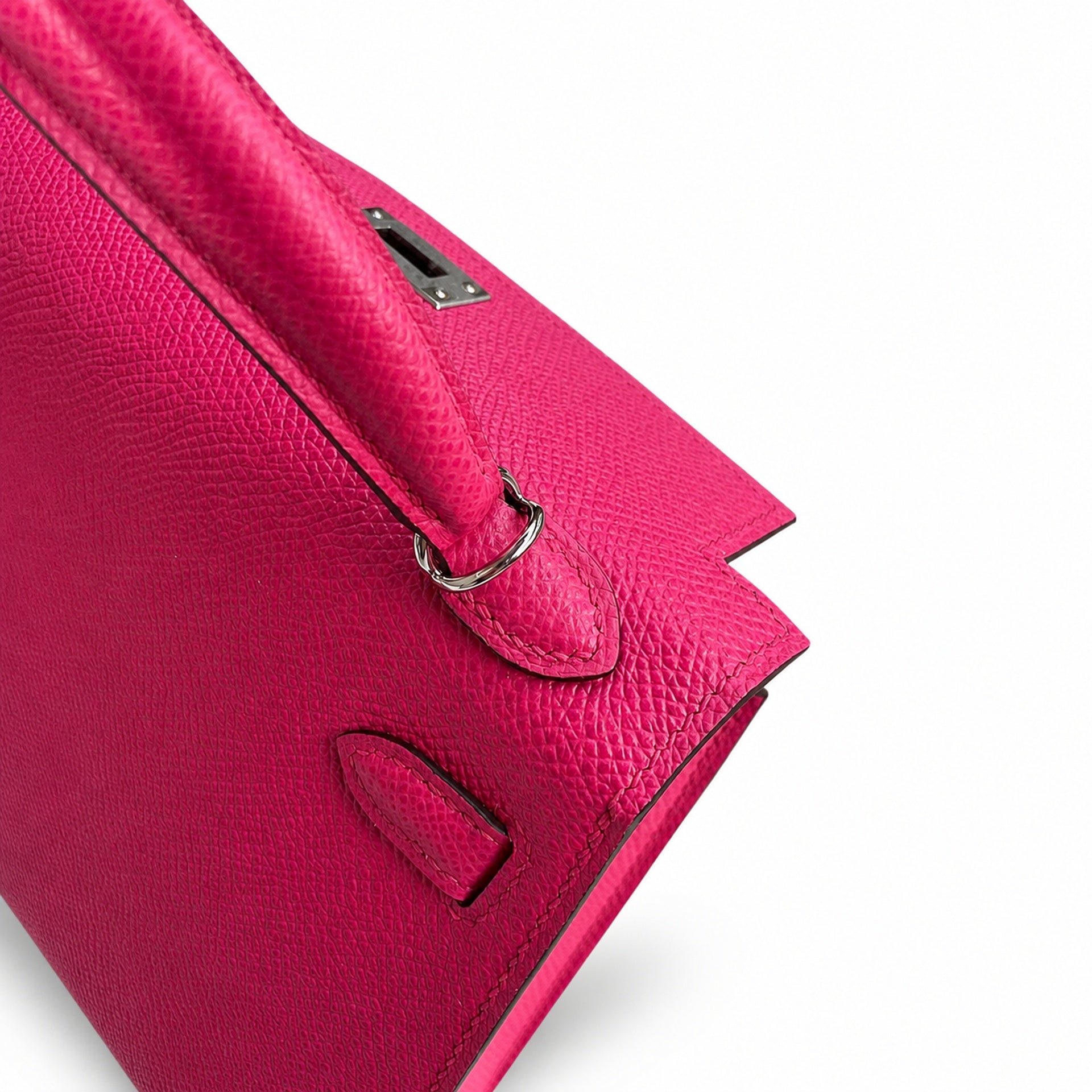 Ready stock: Fully hand-stitched 👉Second generation Mini Kelly 19cm imported Epsom leather pink silver buckle
