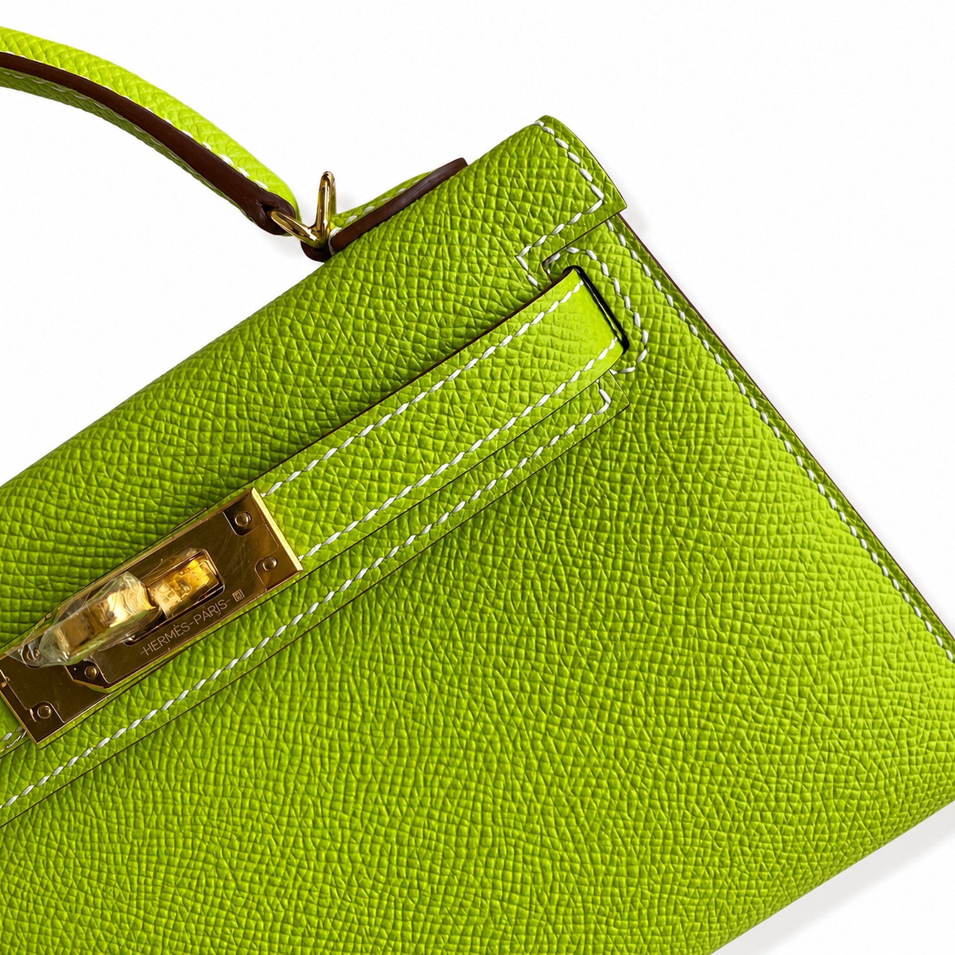 Fully hand-sewn👉Second generation Mini Kelly 19cm imported Epsom leather apple green gold buckle