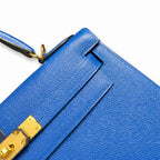 Kelly 28cm Epsom leather 73 Bleu Saphir sapphire blue combined with 71 Bleu France French blue top handcraft! Counter quality!