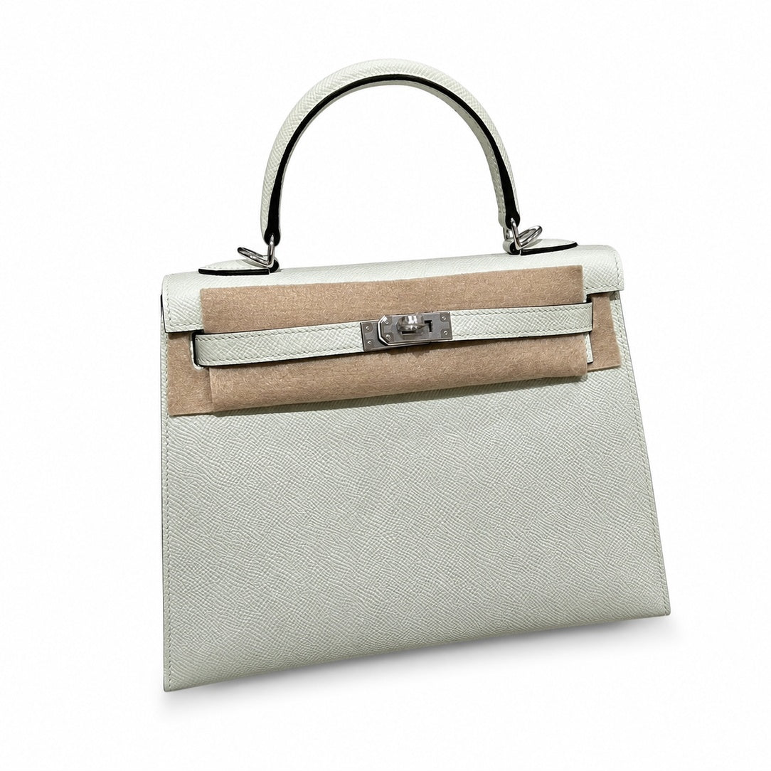 kelly25cm, 0S/Vert Fizz, Epsom, sliver, all handmade‼ ️Kelly 25cm, bubble green, palm print, silver buckle, high-end handmade exclusive customization‼ ️Purely hand-made nails, hand-engraved hardware,