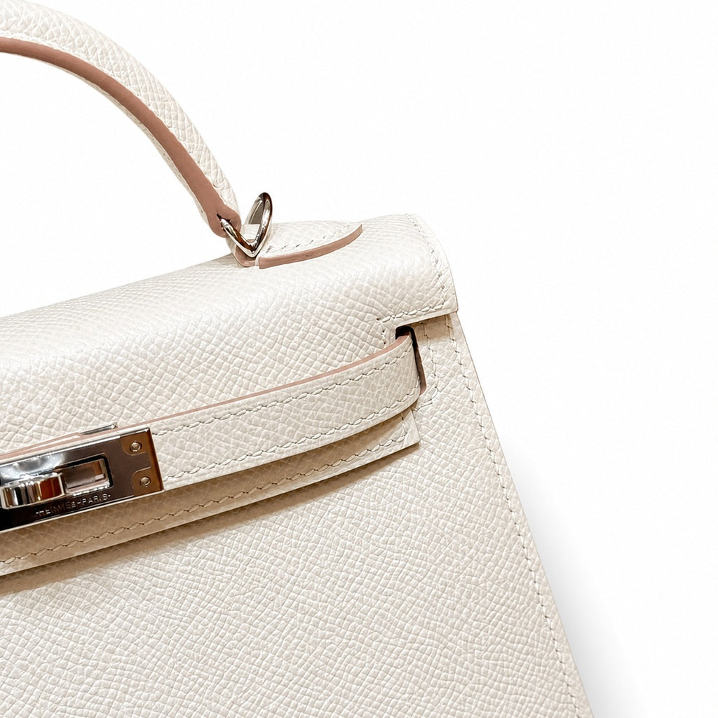 Style: mini kelly Color: ck10/craie Size: 19*12*5.5cm Leather: epsom From France Hardware: silver Mini Kelly second generation, milkshake white, French imported cowhide, silver buckle, high-end handma