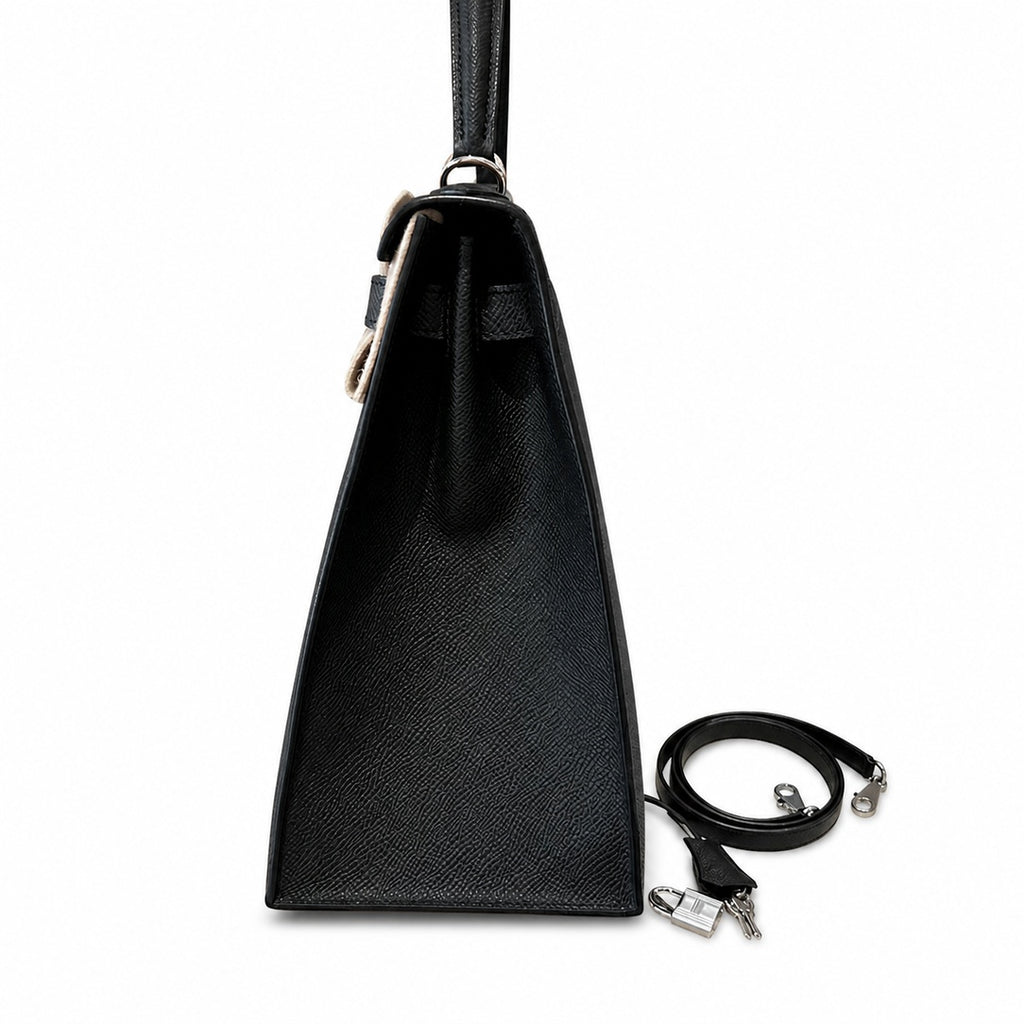 kelly32cm, ck89/Black, Epsom, sliver, all handmade‼ ️Kelly 32cm, black, palm print, silver buckle, high-end handmade exclusive customization‼ ️Purely hand-made nails, hand-engraved hardware, fine stee