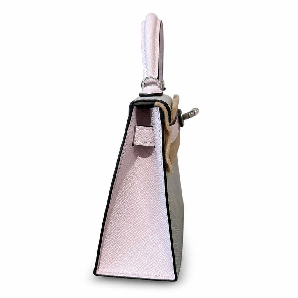 mini kelly 2, 8u/Blue glacier/09/Mauve pale, Epsom, slipr, 19cm, all handmade‼ ️Mini Kelly II, glacier blue and fantasy purple, palm print, silver buckle, 19cm, high-end handmade exclusive customizati