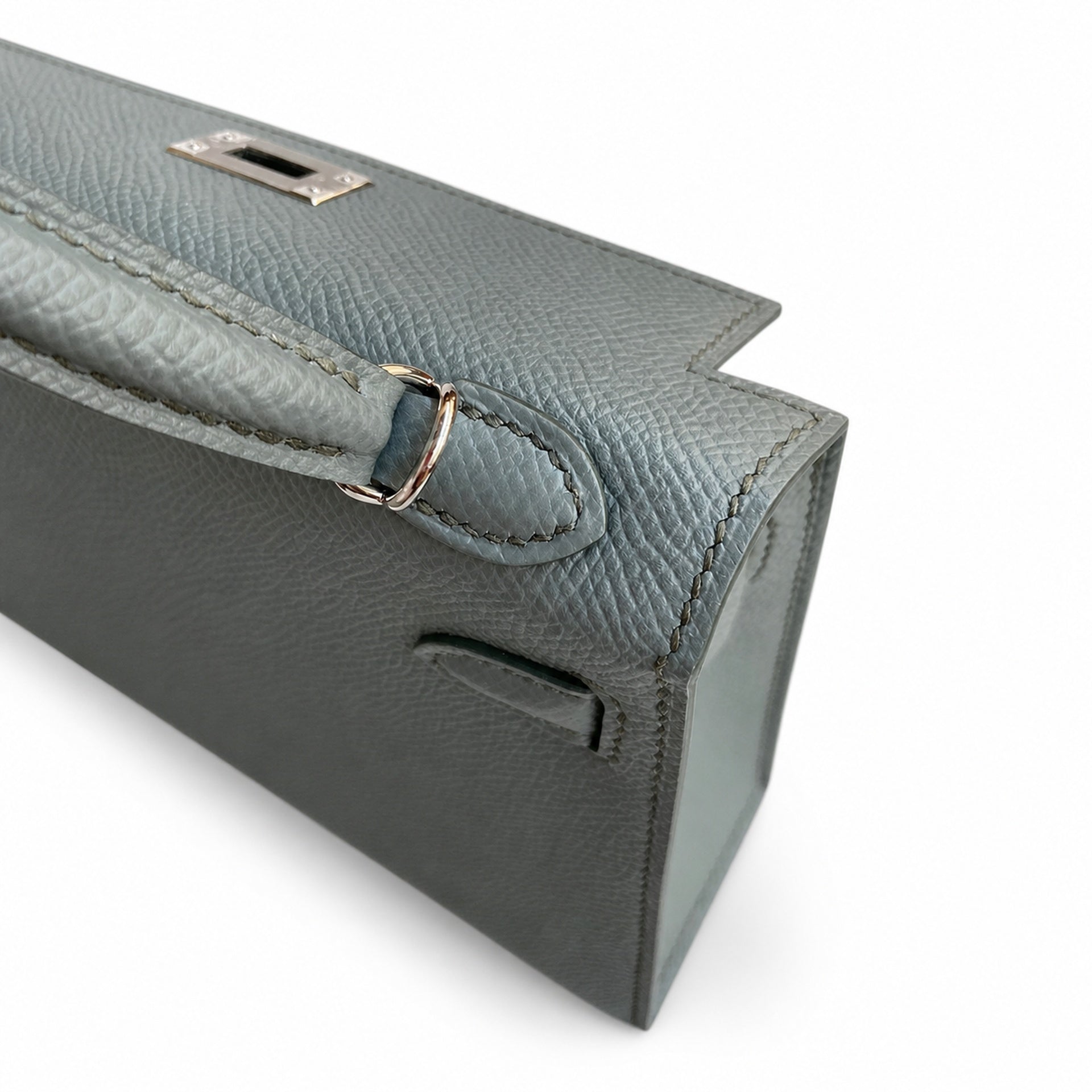 Fully hand-sewn👉Second generation Mini Kelly 19cm imported Epsom leather almond green silver buckle