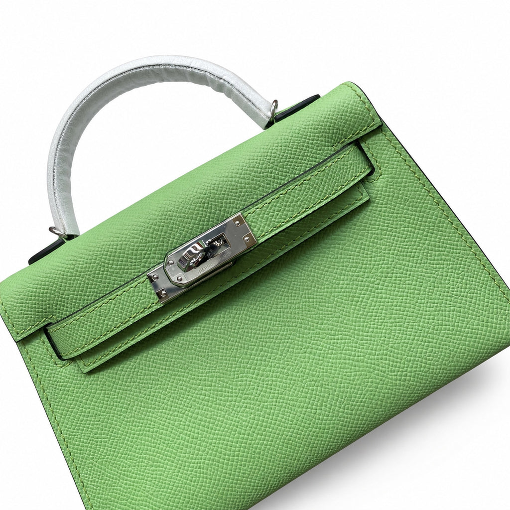 In stock: second generation Kelly 19cm imported Epsom leather avocado green 🥑 gold and silver buckle wax thread