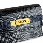 Kelly big ears, black with sapphire blue, original lizard leather, 20cm, completely handmade inside and outside, original hardware, shoulder strap❤️