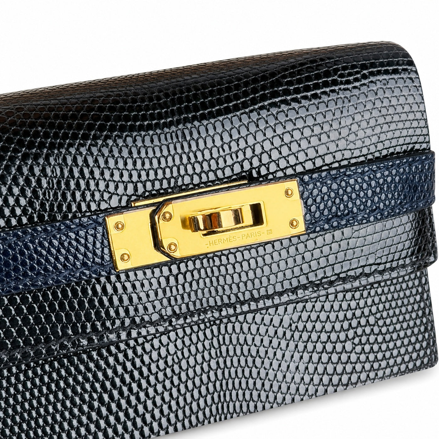 Kelly big ears, black with sapphire blue, original lizard leather, 20cm, completely handmade inside and outside, original hardware, shoulder strap❤️