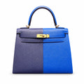 Kelly 28cm Epsom leather 73 Bleu Saphir sapphire blue combined with 71 Bleu France French blue top handcraft! Counter quality!