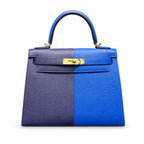 Kelly 28cm Epsom leather 73 Bleu Saphir sapphire blue combined with 71 Bleu France French blue top handcraft! Counter quality!