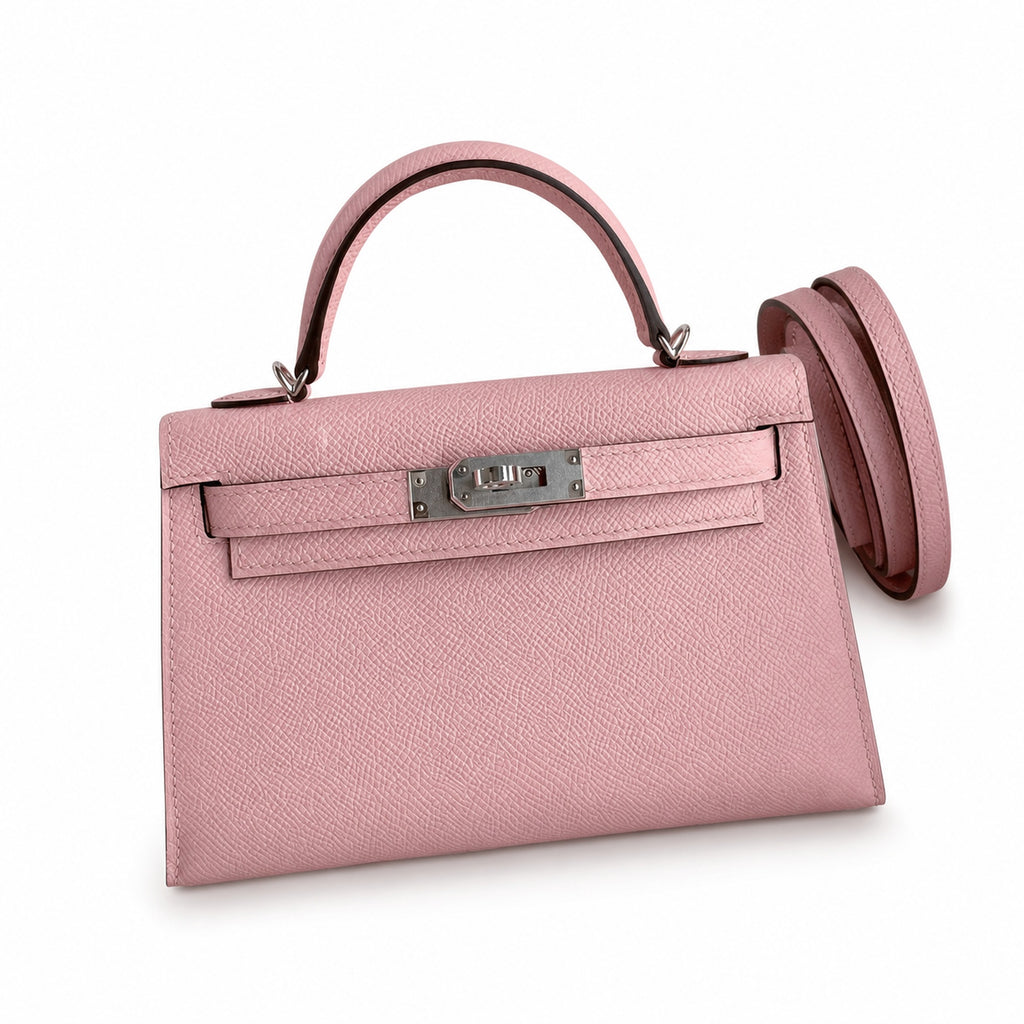 Fully hand-sewn👉Second generation Mini Kelly 19cm imported Epsom leather 3Q pink silver buckle