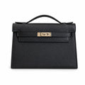 First generation handbag evening bag Kelly 22cm Epsom leather black silver buckle wax thread