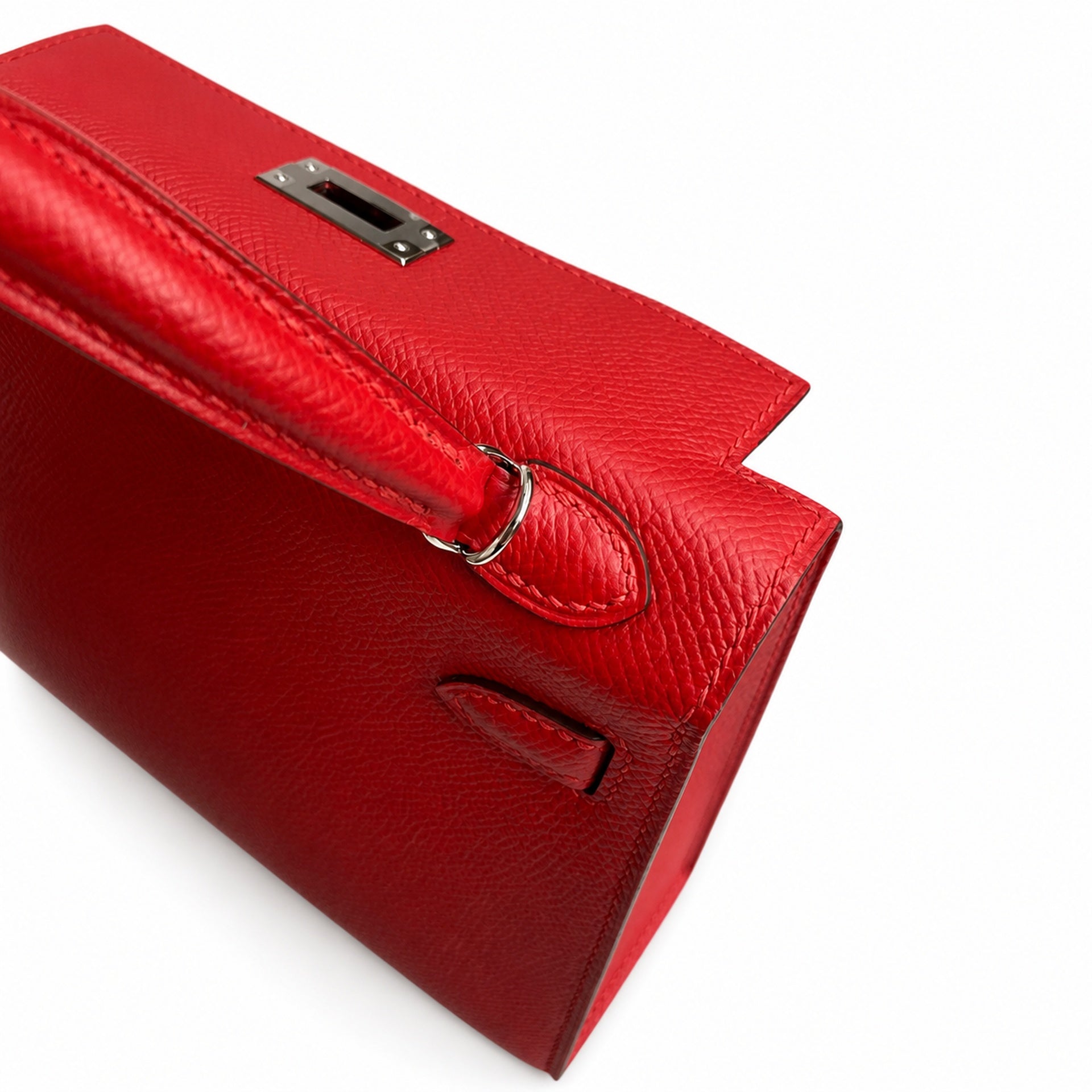 Fully hand-sewn👉Second generation Mini Kelly 19cm imported Epsom leather flag red silver buckle